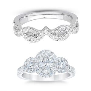 14kt White Gold natural Diamond Engagement Ring w/ matching wedding Band size 6